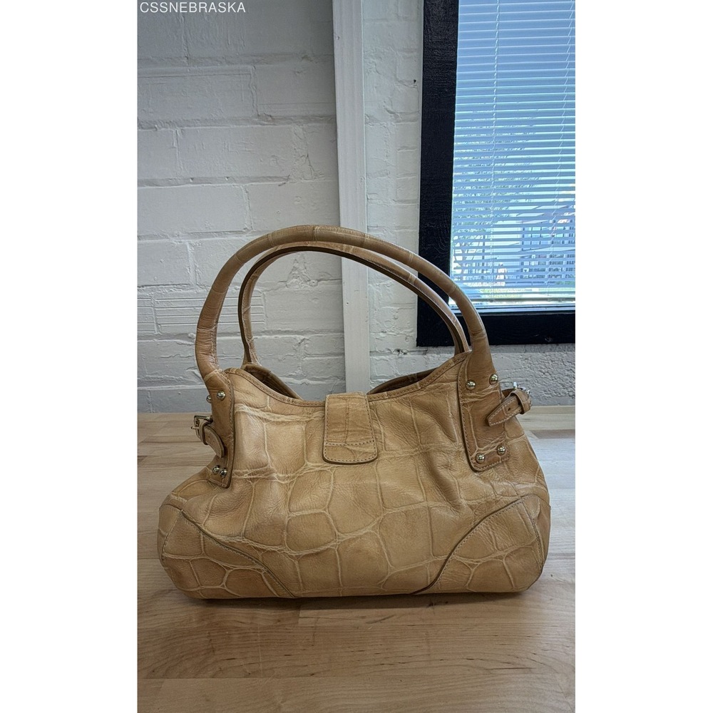 Dooney & Bourke Tan Belvedere Croc Embossed Leather Logo Lock Hobo Bag Large - Picture 3 of 11